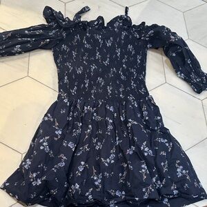 Rebecca Taylor Navy Blue Floral Off-Shoulder Dress